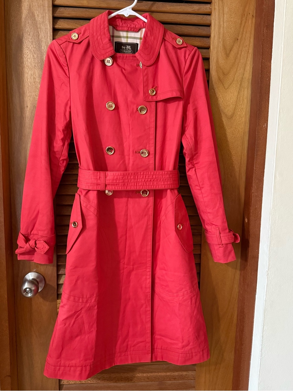 Coach Legacy/Red Double-Breasted Trench Coat with Belt
